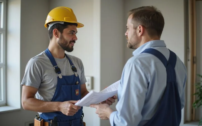Contractor discussing a bathroom renovation scope