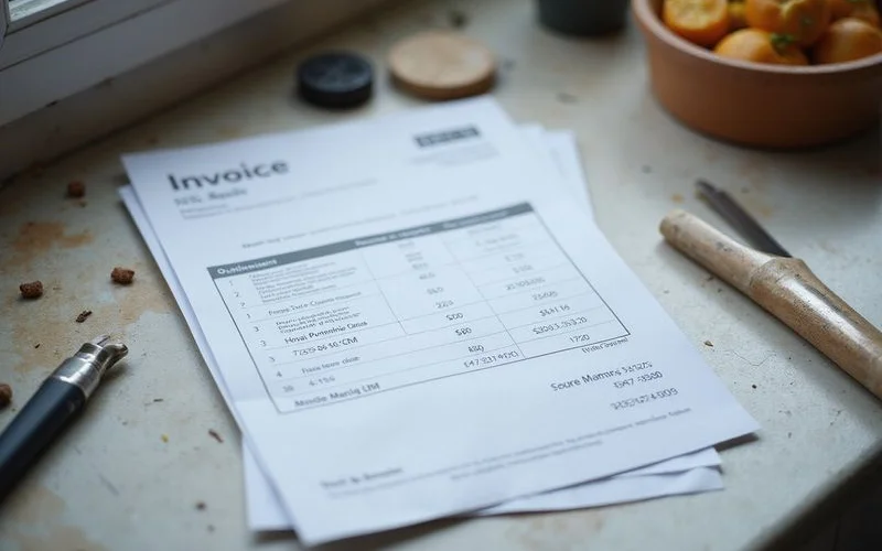 Itemised plumbing repair invoice