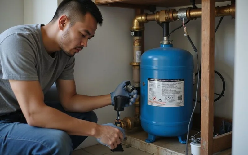 Plumber installing a branded booster pump