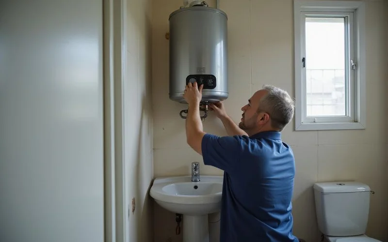 Plumber mounting a correctly sized water heater