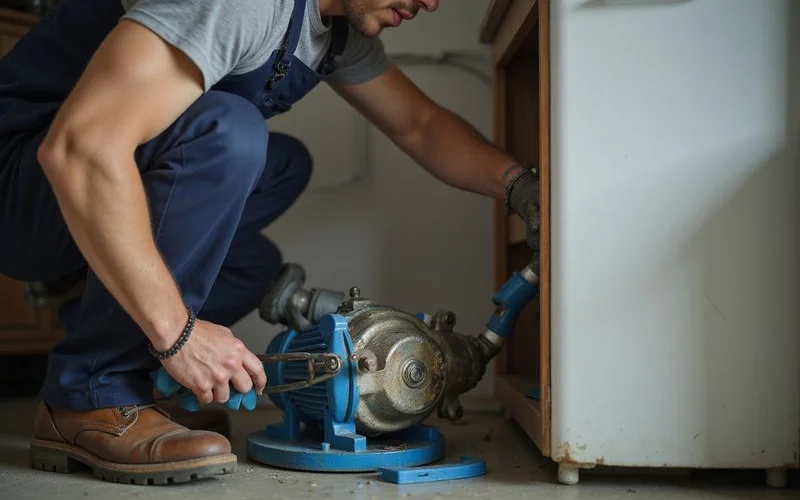 Plumber removing a failed booster pump