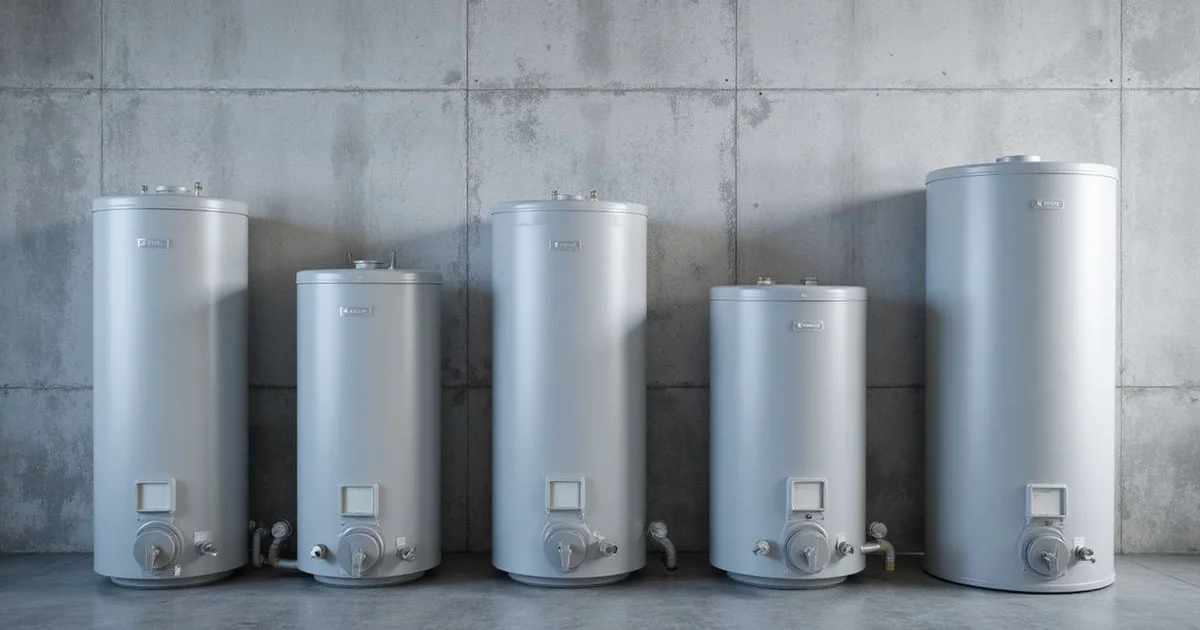 Different sizes of storage water heater tanks