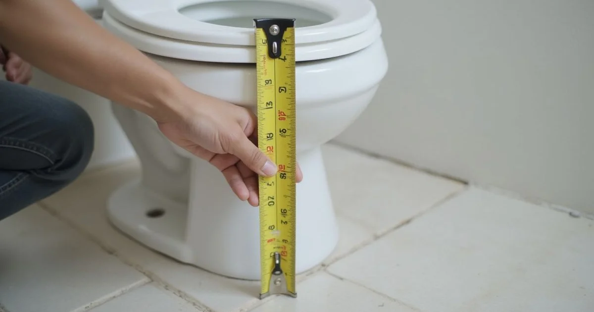 Measuring tape against a toilet rough-in