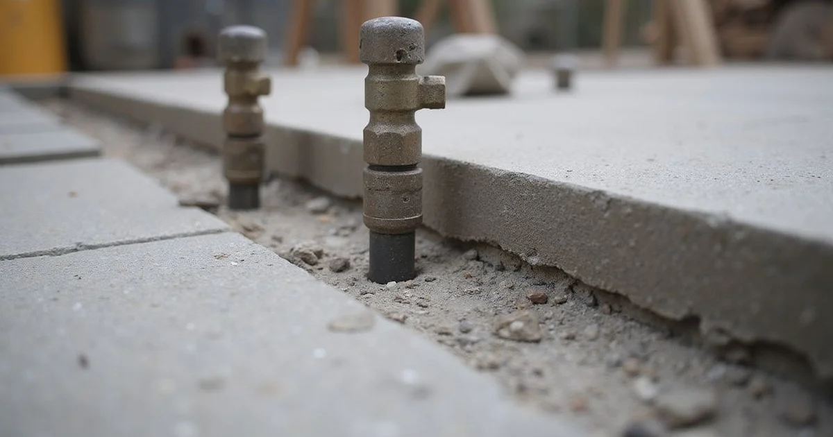 PU injection ports installed along a concrete crack