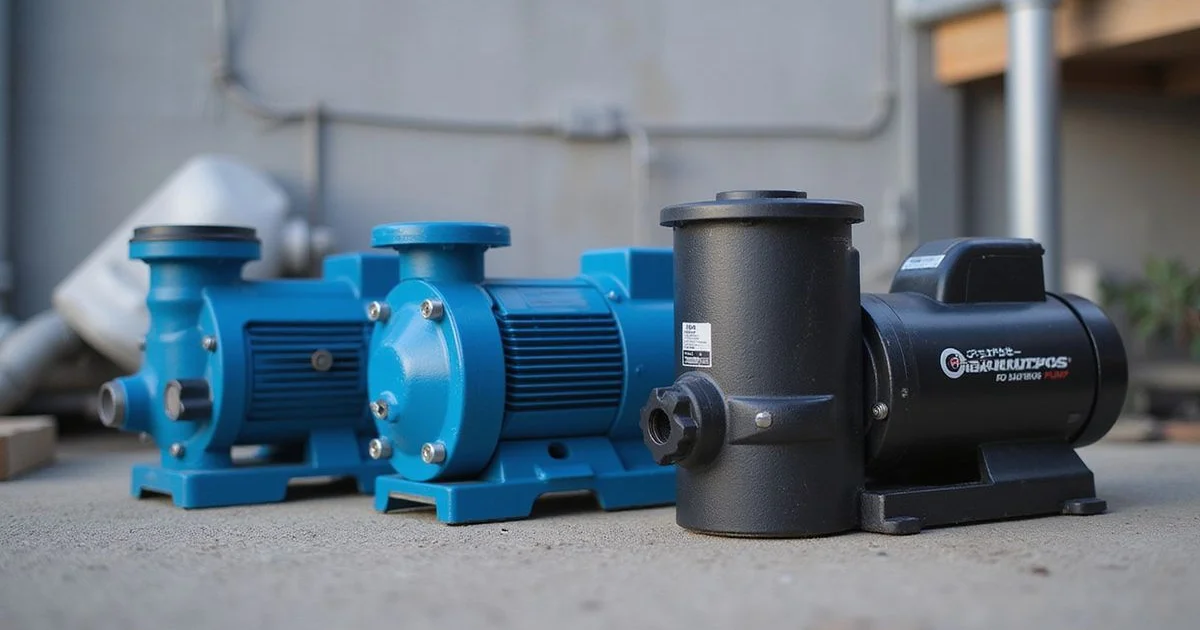 Three water booster pumps from different brands side by side